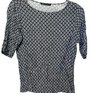 EXPRESSO SHORT SLV RND NECK PULL-OVER BLOUSE, WOMENS-L(14-16)-BLACK  & WHITE DIA